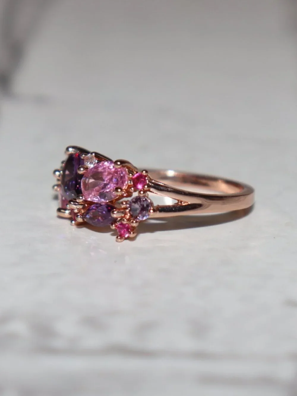 ✨ NWOT Rose Gold Pink & Purple Multi‑Stone Ring • Size 9.5 ✨